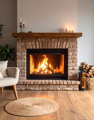 Cozy fireplace in a modern living room