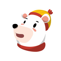 Cartoon Illustration of a Polar Bear with Winter Hat