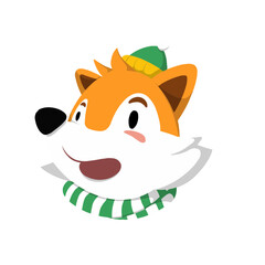 Cartoon Fox Wearing Winter Hat and Scarf