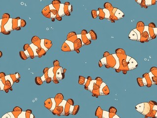 Fototapeta premium Playful Orange and White Clownfish Pixel Art in Serene Blue Water