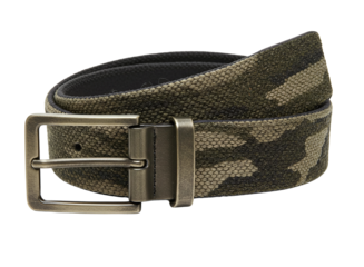 Camouflage belt with metal buckle isolated on transparent background