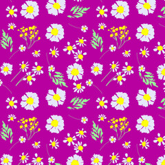 pattern con fiorellini color lavanda e verde menta su sfondo lilla. Utili per sfondi, cartoline, tessile