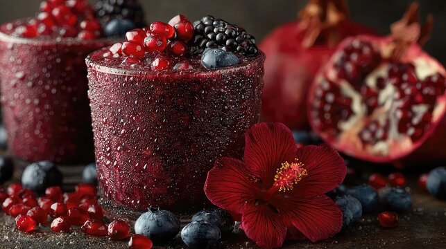 Antioxidant smoothies combining berry, acai, pomegranate, and hibiscus blends for vibrant, health-focused drinks rich in phytonutrients