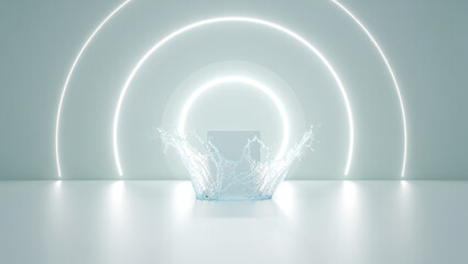 Splash of water is in the center of a white circle