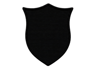 Black shield emblem isolated on transparent background