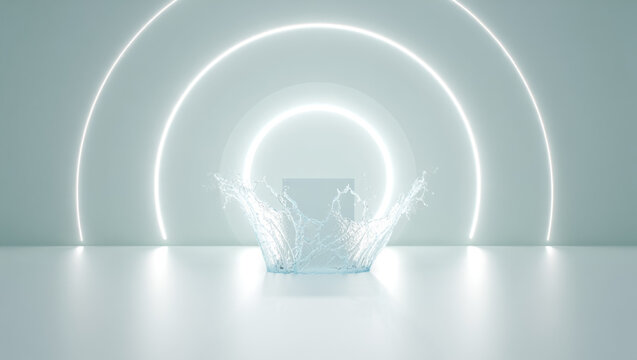 Splash of water is in the center of a white circle