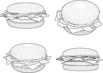 Vector illustration of fast food design of burger bun with meat slices and cheese