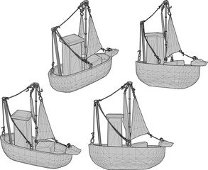 Vector sketch illustration of a children's toy design in the shape of a ship for cupboard decoration 