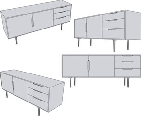 Vector sketch illustration of a cupboard design for a living room with a modern minimalist style 