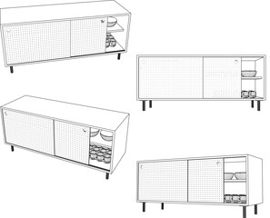 Vector sketch illustration of a cupboard design for a living room with a modern minimalist style 