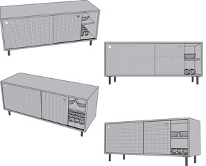 Vector sketch illustration of a cupboard design for a living room with a modern minimalist style 