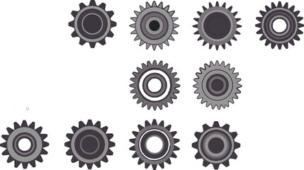 Vector Set of 10 Mixed Torque Mechanical Gears – Engine Components for Automotive and Industrial Machines"

