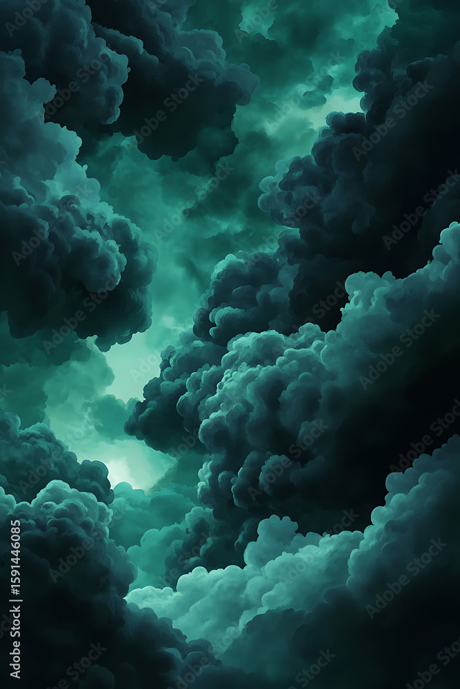 Poster dark and moody clouds swirling in the sky, creating a dramatic and atmospheric backdrop