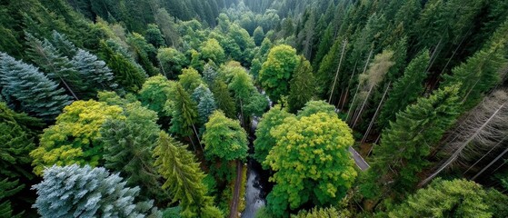 Fototapeta premium Aerial View of Vibrant Flora in a Dense Forest Canopy Showcasing Nature's Remarkable Resilience and Growth
