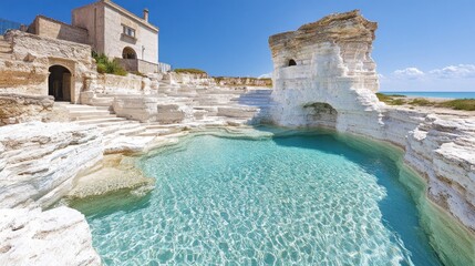 Pristine, turquoise pool nestled in white rock formations