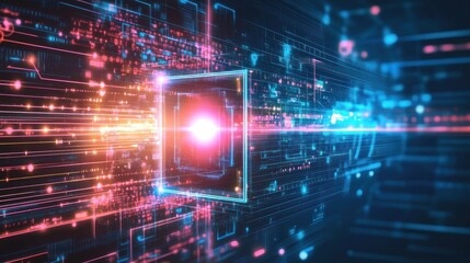 Fototapeta premium Abstract technology background with glowing lines and data streams conveys the digital information age concept