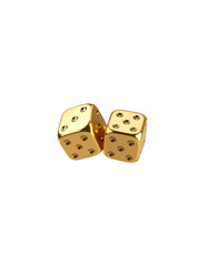 Golden and red and white dice, casino dice isolated on white background for game of luck and fortune