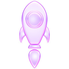 3D rocket icon in transparent glassmorphism style, representing startup launch, innovation, fast progress, and futuristic technology concepts.