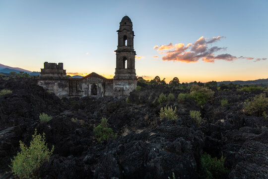 San Juan de Paricutin Church at sunrise