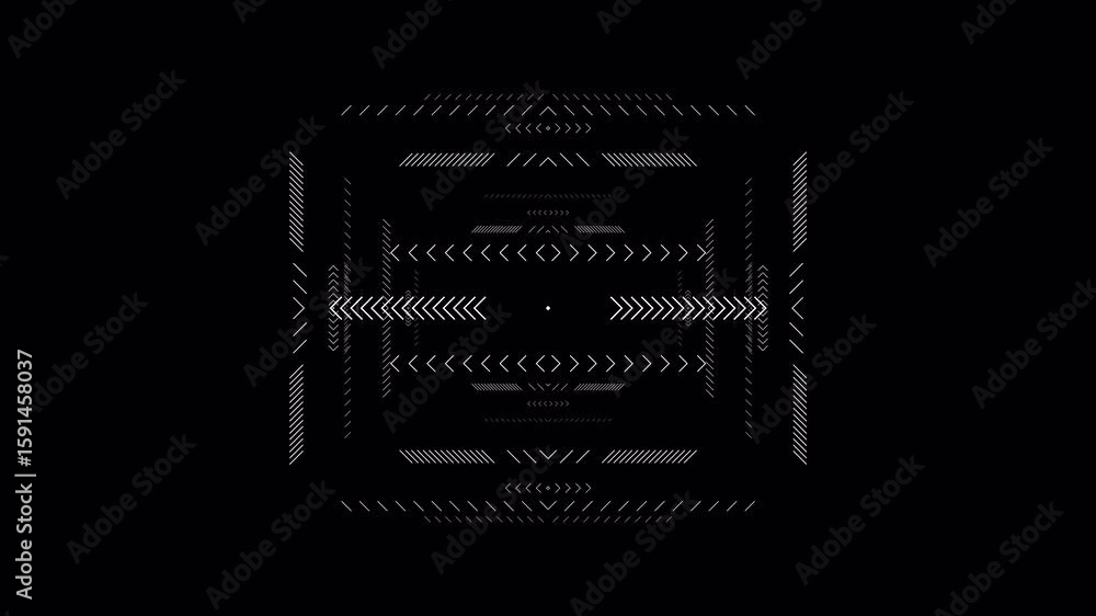 Poster abstract geometric animation with white lines and arrows on black background