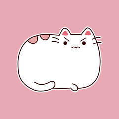  Cute white cartoon cat yawning with pink background
