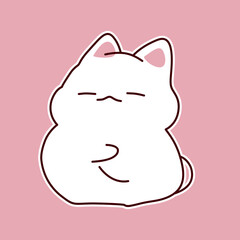 Cute white cartoon cat yawning with pink background