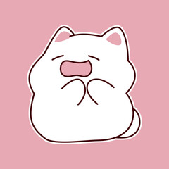Cute white cartoon cat yawning with pink background
