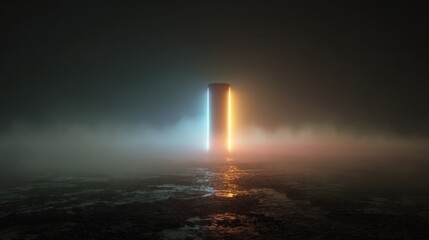 Mysterious neon structure in fog