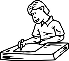 Student writing at a desk