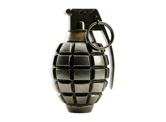 A detailed military hand grenade isolated on transparent background