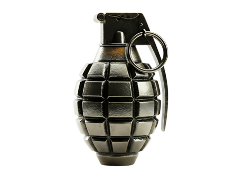 A detailed military hand grenade isolated on transparent background