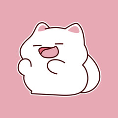 Cute white cartoon cat yawning with pink background