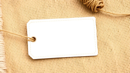 Blank price tag with a string lies on a rough surface