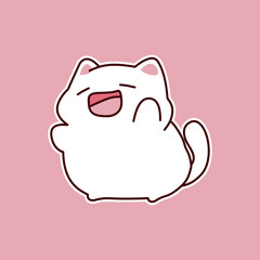 Cute white cartoon cat yawning with pink background