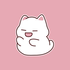 Cute white cartoon cat yawning with pink background