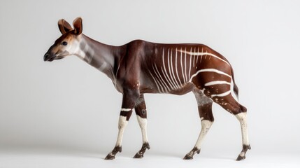 Okapi in profile on plain background exotic mammal portrait