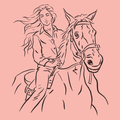 a girl on horseback horse vector for illustration card decoration