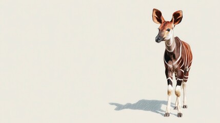 Okapi standing on plain background striped legs unique wildlife animal illustration