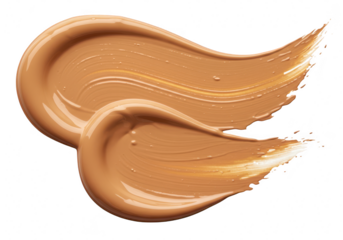 Two smooth swatches of liquid foundation makeup in a tan shade, isolated on white isolated on transparent background