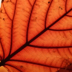 Vibrant Detail An Up-Close View of a Copper-Hued Autumn Leaf Revealing its Veins and Texture