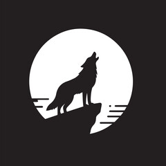 Howling Wolf Silhouette Vector Black and White