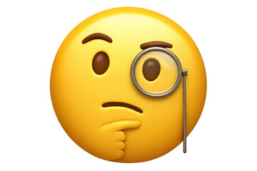 Intellectual yellow emoji wearing monocle, pensively reflecting on complex problem-solving with thoughtful expression