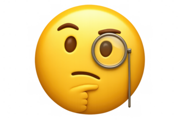 Intellectual yellow emoji wearing monocle, pensively reflecting on complex problem-solving with thoughtful expression