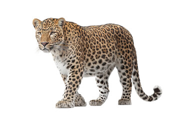 Majestic high‑resolution leopard PNG cutout with ultra‑detailed fur and natural shadows on transparent background, perfect for seamless wildlife branding, luxury fashion lookbooks, e‑commerce mockups