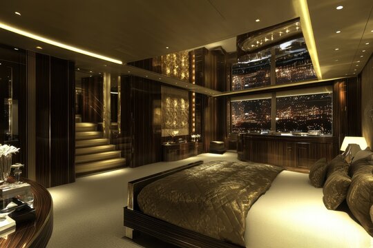 Luxurious bedroom with city views.