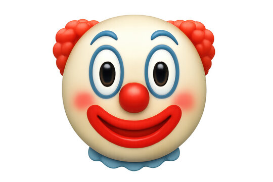 Cheerful clown face rendering, smiling brightly against transparent backdrop, representing circus joy and entertainment themes