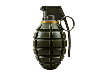 Military fragmentation hand grenade with safety pin isolated on transparent background