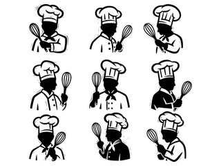 Set of Chef Silhouette Icons with Whisk