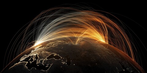Global data network connecting continents digitally
