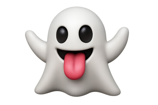 Playful cartoon ghost rendering, tongue out, transparent backdrop, whimsical halloween graphic design element - Powered by Adobe